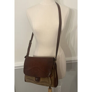Vintage Ghurka The Catcher No. 58 Chestnut Leather and Houndstooth Crossbody Bag